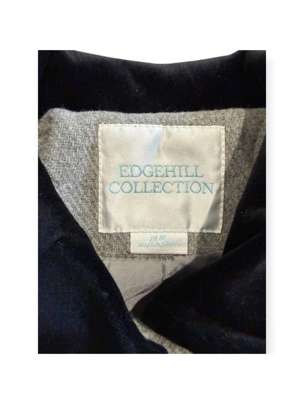 Edgehill Collection Toddler Gray Wool Blend Coat Black Velvet Collar + Cuffs 18M